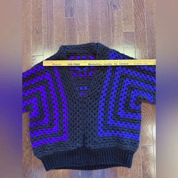 Black, Purple Blue Crochet Cardigan. Handmade. - Picture 3 of 8